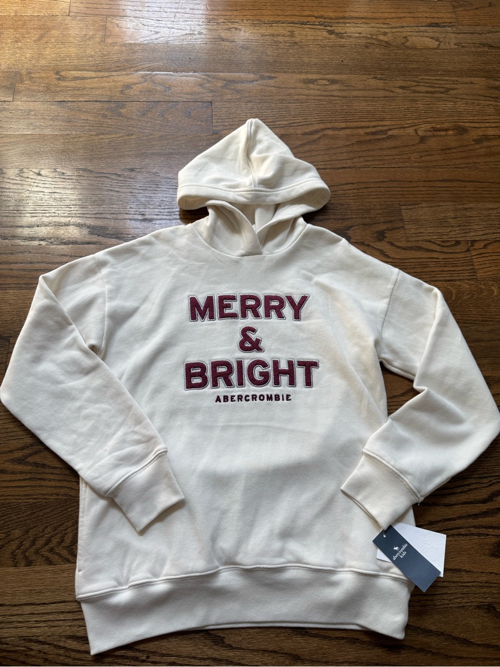 Abercrombie Kids Merry & Bright Embroidered Hoodie Cream NWT Size 7/8 - Picture 4 of 7